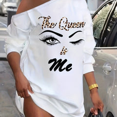 Slanted Shoulder Graphic Print Midi Dress