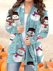 Christmas Casual Cardigan - Tree & Elk Print Long Sleeve