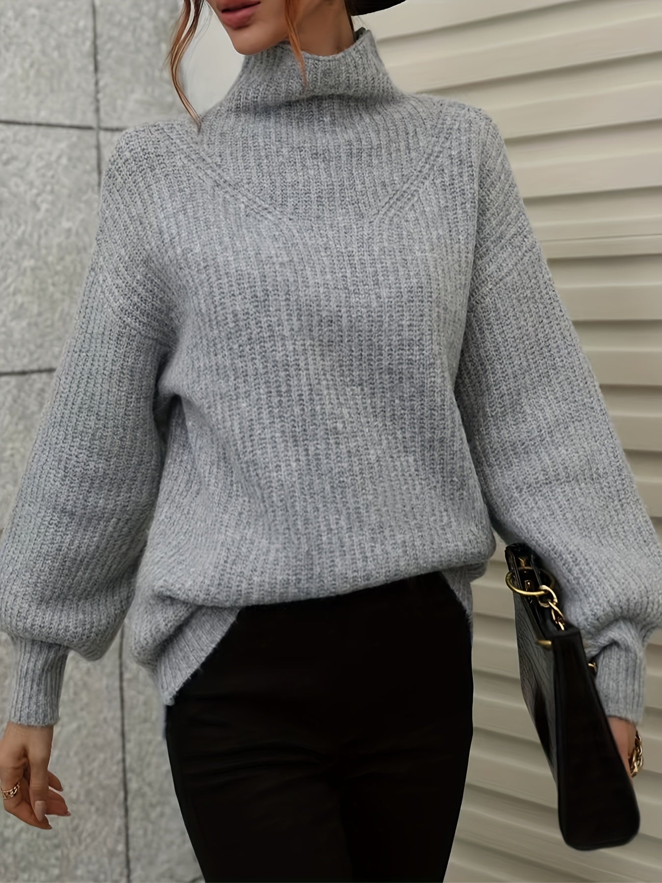 Lantern Sleeve High Neck Sweater