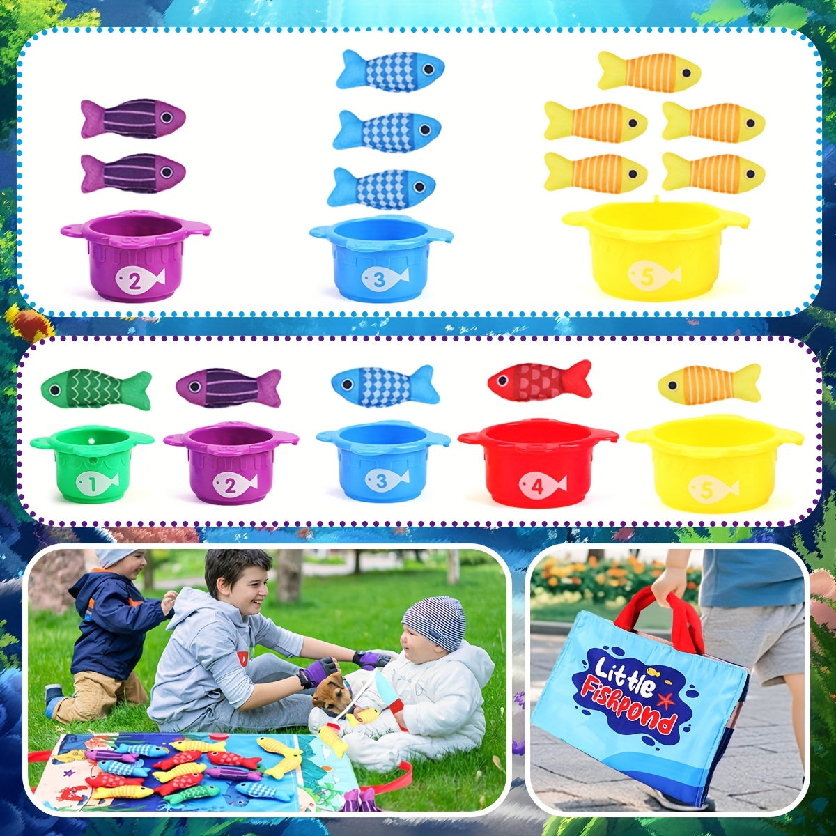 Toddler Fishpond Cloth Fishing Toy Set Safe Polyester Fiber Fish Game