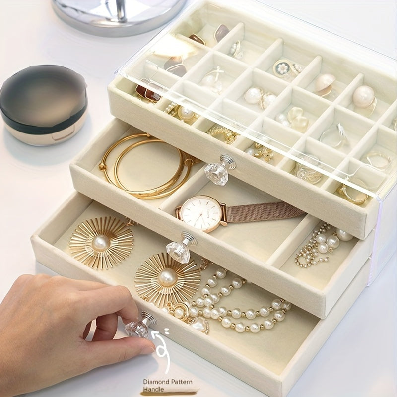 Transparent Jewelry Box Earring Ring Storage Box Drawer Style Necklace Brace