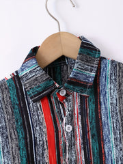 Block Print Boys Shirt Casual Short Sleeve Button Down Lapel Shirt Boys