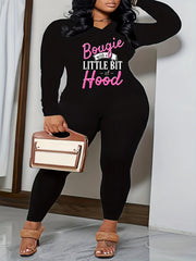 Plus Skull Print Long Sleeve V Neck Top & Leggings Outfit Set