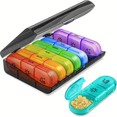 Weekly Pill Organizer 3 Times Portable Pill Box 7 Large Containers Light Proof