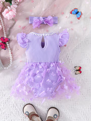 2pcs Baby Girls Butterfly Bowknot Onesie Dress & Headband Set