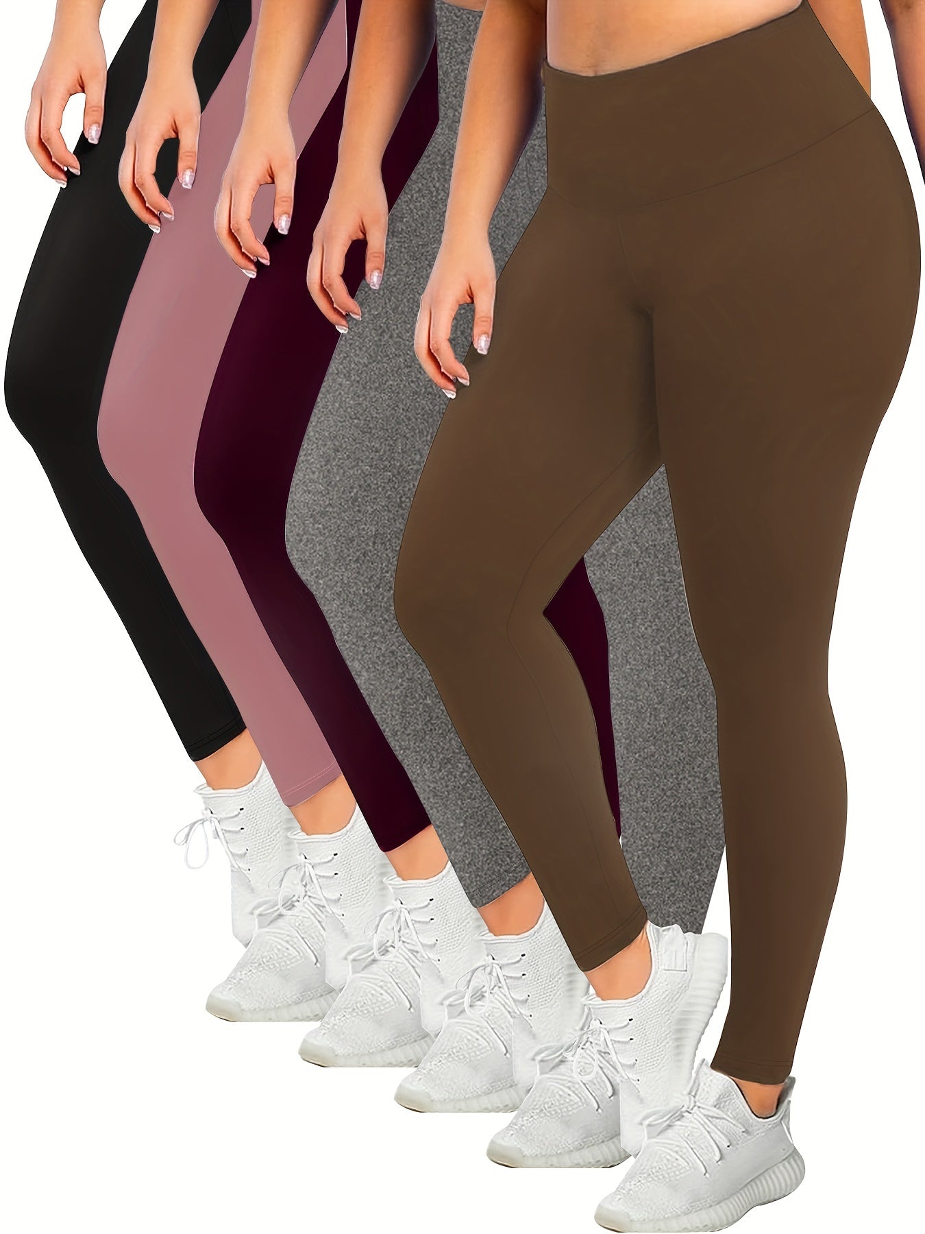 5 Pack Plus Size Sports Leggings Set | Tummy Control Yoga Workout Pants