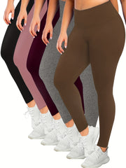 5 Pack Plus Size Sports Leggings Set | Tummy Control Yoga Workout Pants