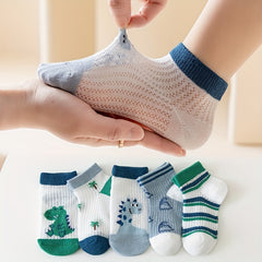 5 Pairs Baby Boys Dinosaur Short Ankle Socks for Spring and Summer