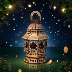 Wooden Chinese Lantern Model Kit with Tassel and Floral Design