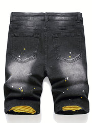 Men's Spray Painted Ripped Denim Shorts