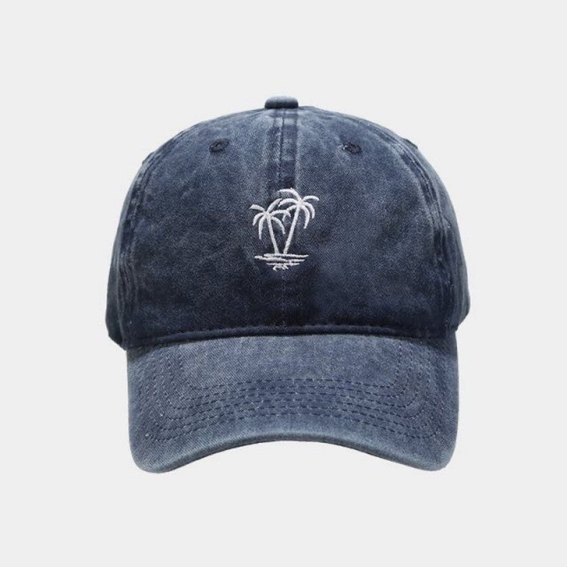 Men's Coconut Tree Embroidery Washed Casual Sun Hat Baseball Cap