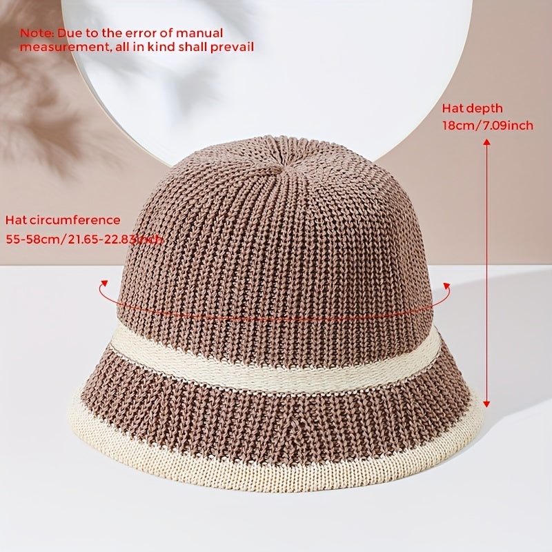 Striped Crochet Khaki Bucket Hats French Sun Hat Women Breathable Cloche Hats