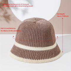 Striped Crochet Khaki Bucket Hats French Sun Hat Women Breathable Cloche Hats