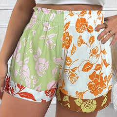 Colorblock Floral Print High Rise Shorts