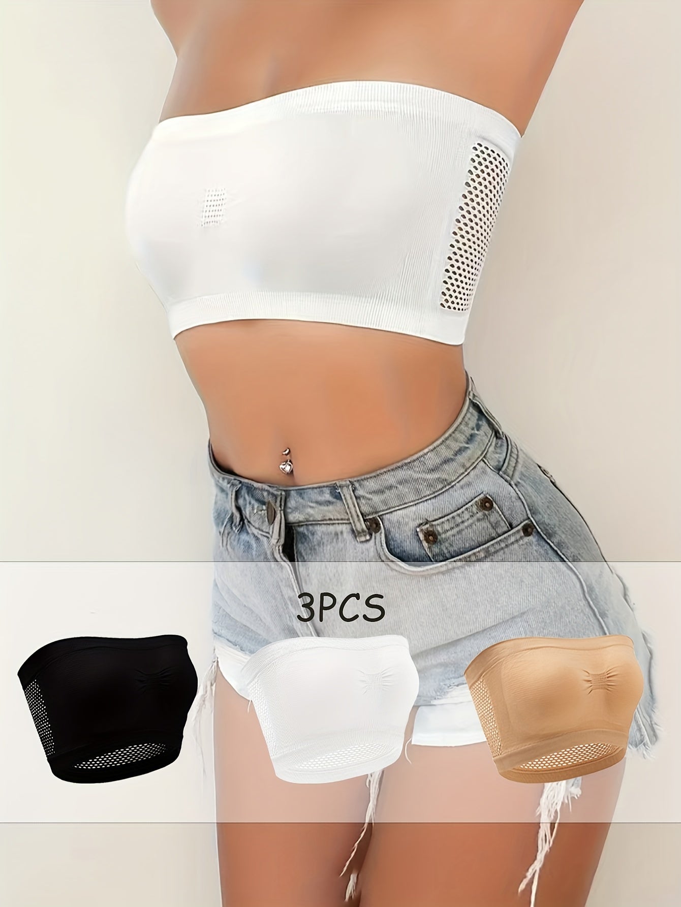 3pcs Strapless Bandeau Bras Cut Out Stretch Bra Women's Lingerie