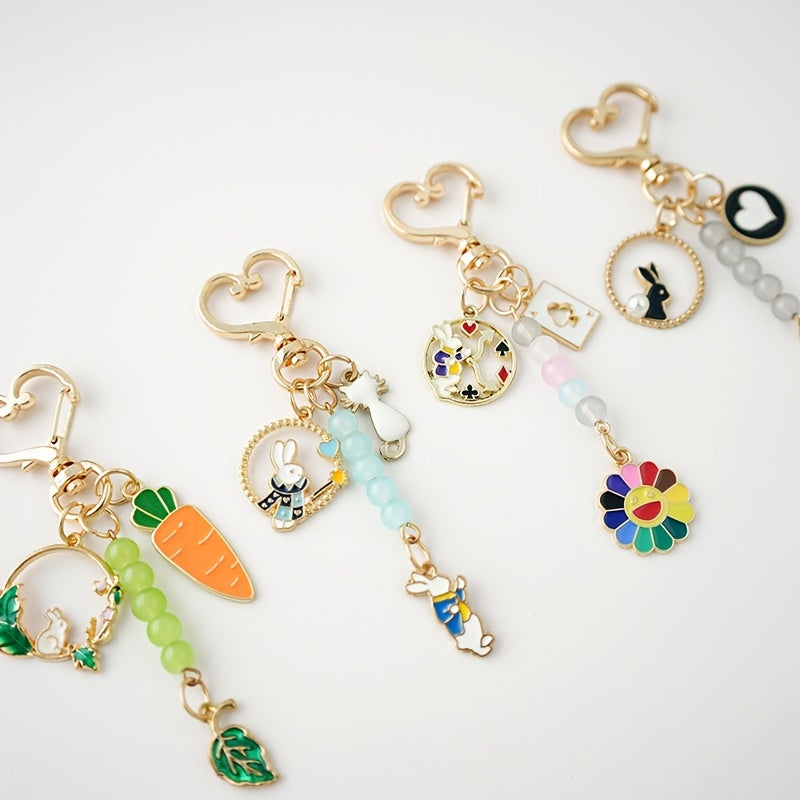 Cartoon Rabbit Radish Keychain for Girls Couple Phone Lanyard Bag Pendant