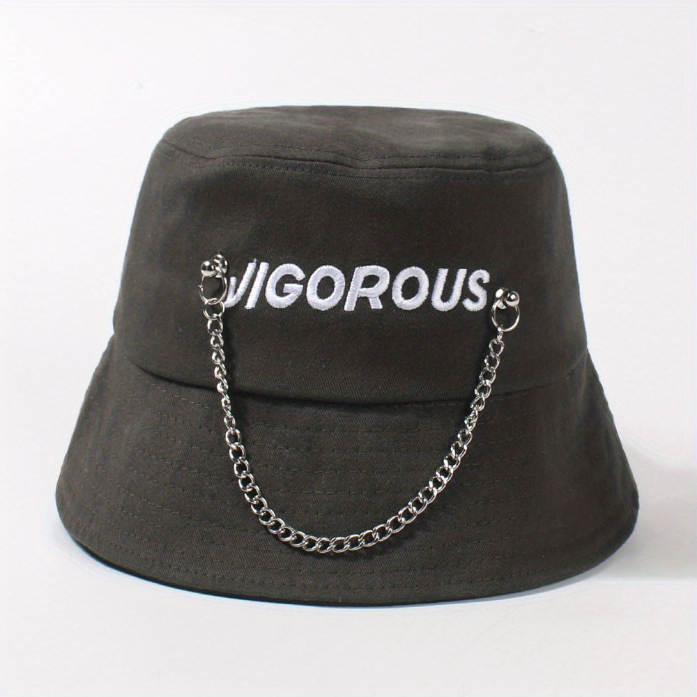 Chain Tassel Hip Hop Bucket Hat Letter Embroidery Solid Basin Hats