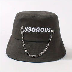 Chain Tassel Hip Hop Bucket Hat Letter Embroidery Solid Basin Hats