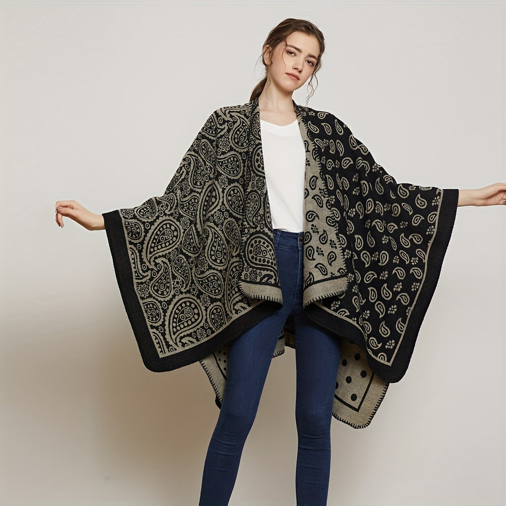 Thicken Warm Slit Shawl Large Printed Casual Shawl Wraps