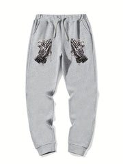 Praying Hands Print Men's Drawstring Sweatpants Loose Casual Jogger Pants
