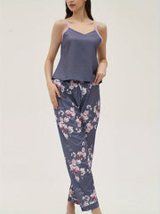 Floral Print Pajama Set V Neck Cami Top & Elastic Waistband Pants