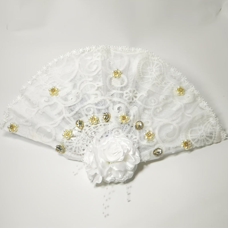Royal Style Floral Wedding Hand Fan with Rhinestones Bridal Accessory
