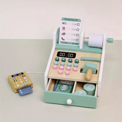 Wooden Toy Cash Register Pretend Play Supermarket Shopping