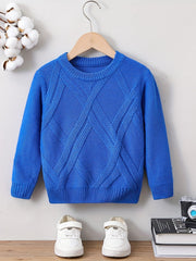 Boys Solid Sweater Round Neck Long Sleeve Stretch Warm Knit Pullover