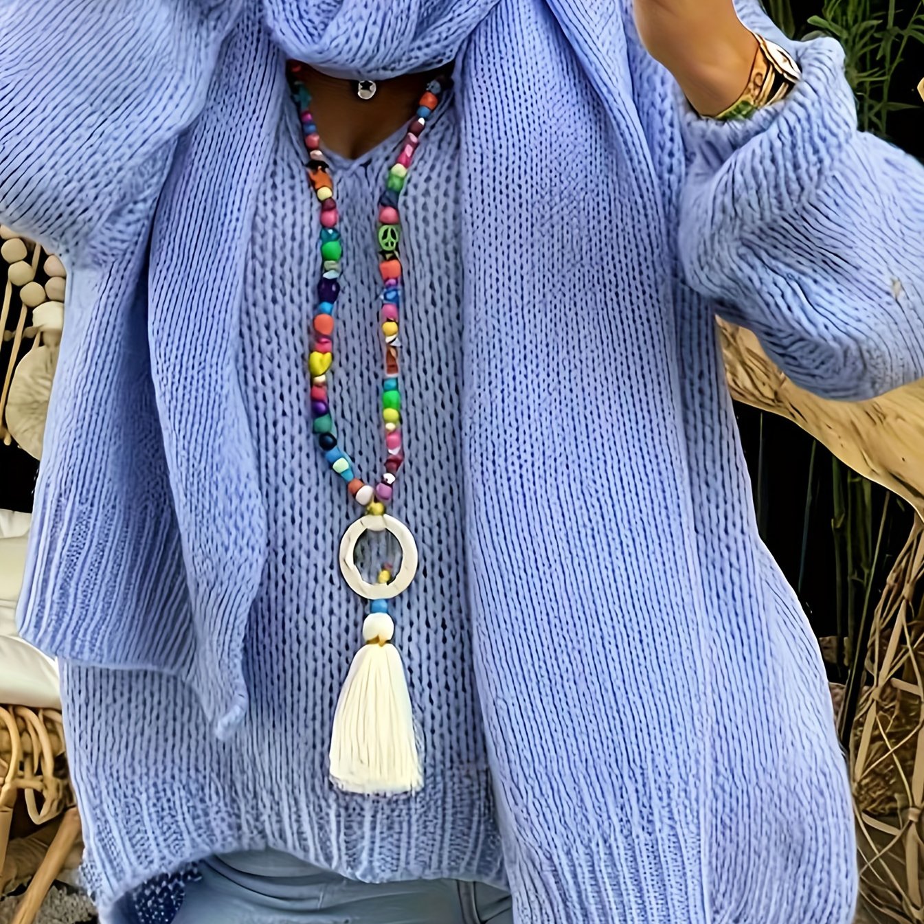 V Neck Sweater with Scarf