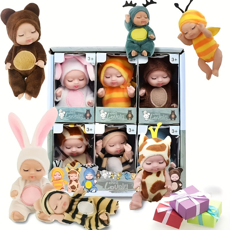 6 Mini Children's Dolls with Washable Animal Costumes