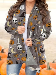 Halloween Cardigan Women's Open Front Graphic Print Long Sleeve