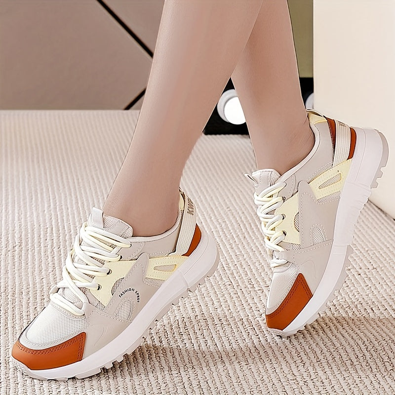 Breathable Mesh Sneakers Low Top Lace Up Women's Colorblock Shoes