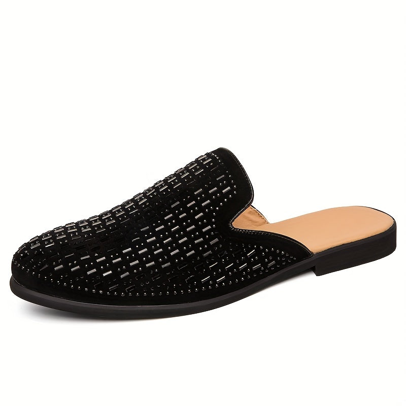 Women's Rhinestone Flat Mules Closed Toe Slip On Anti skid Slides Shoes