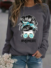 Mom Life Print Loose Sweatshirt Women's