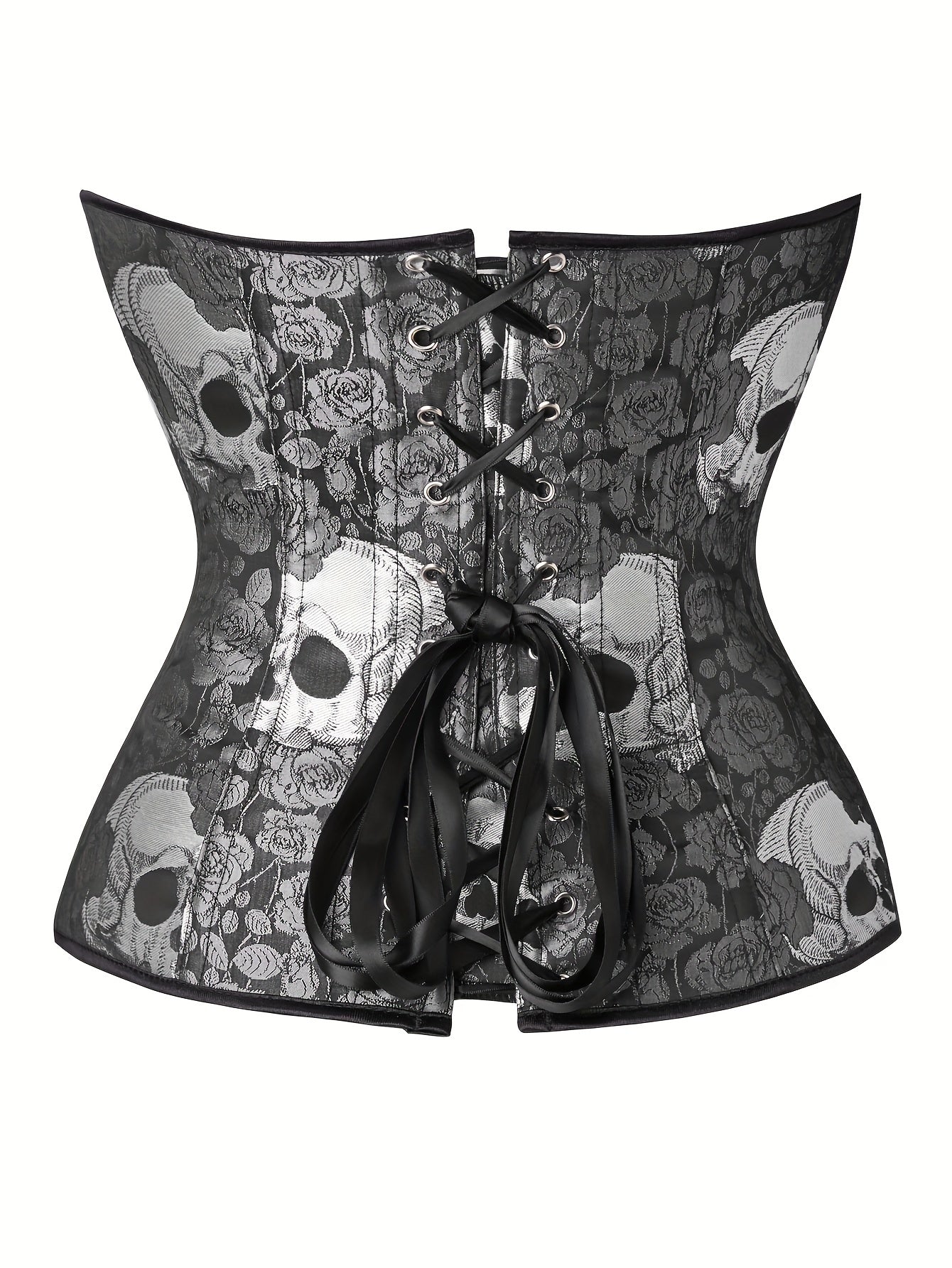 Skull Print Lace Up Bustier Tummy Control Body Shaper