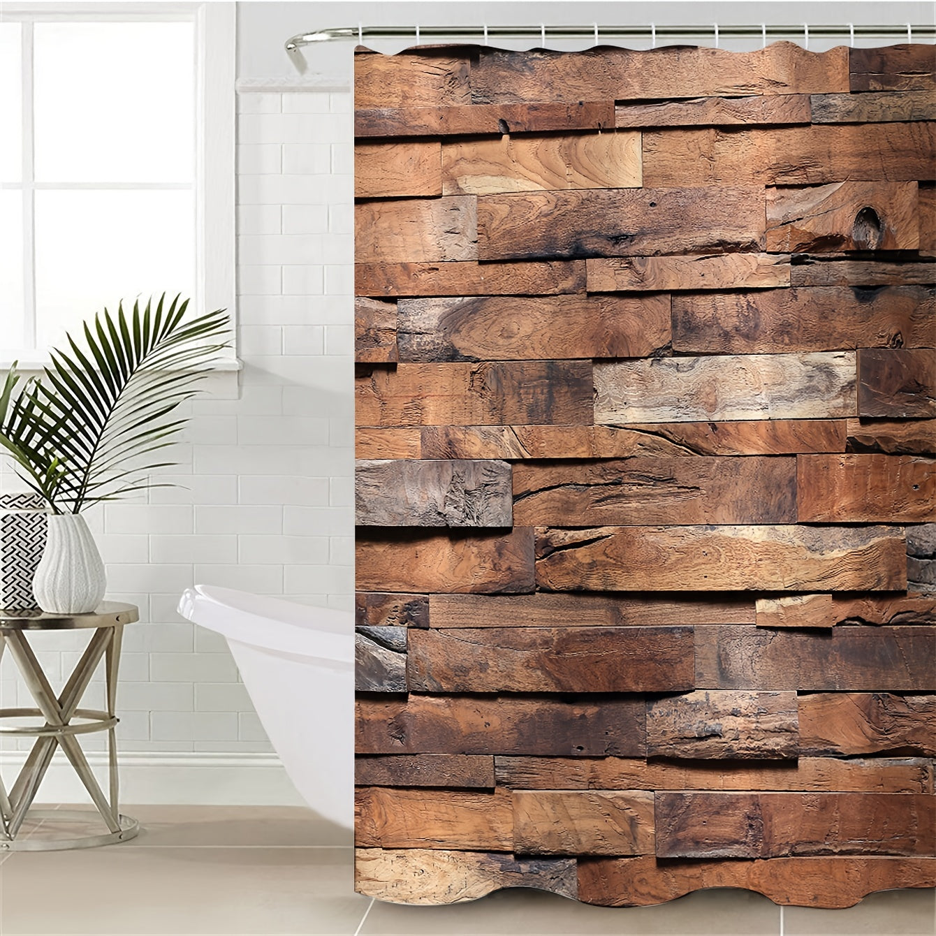 Wooden Pattern Shower Curtain Set Waterproof Bathroom Decoration