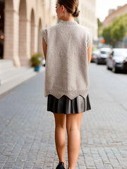 Casual Sweater Vest Floral Trim Knit Vest