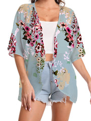 Women's Plus Floral Print Bat Sleeve Cover Up Cardigan