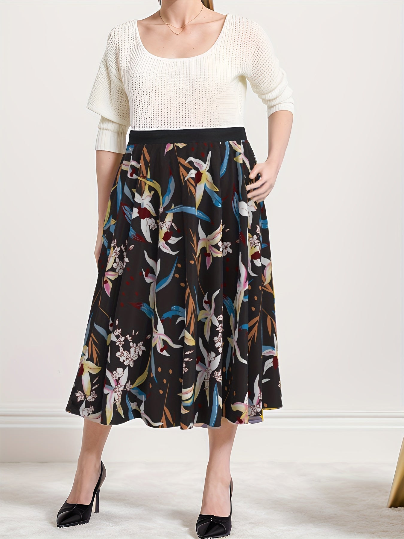 Women's Plus Floral Print High Rise Maxi Skirt