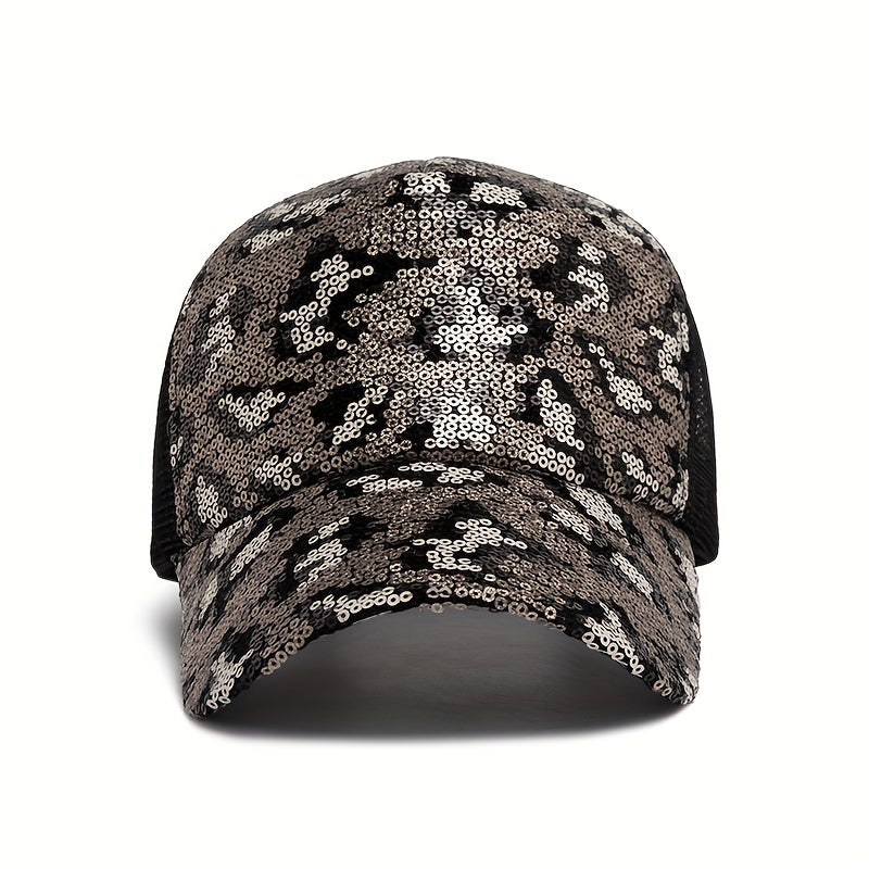 Sequins Leopard Trucker Hat Hip Hop Baseball Cap Mesh Adjustable Dad Hats
