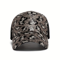 Sequins Leopard Trucker Hat Hip Hop Baseball Cap Mesh Adjustable Dad Hats