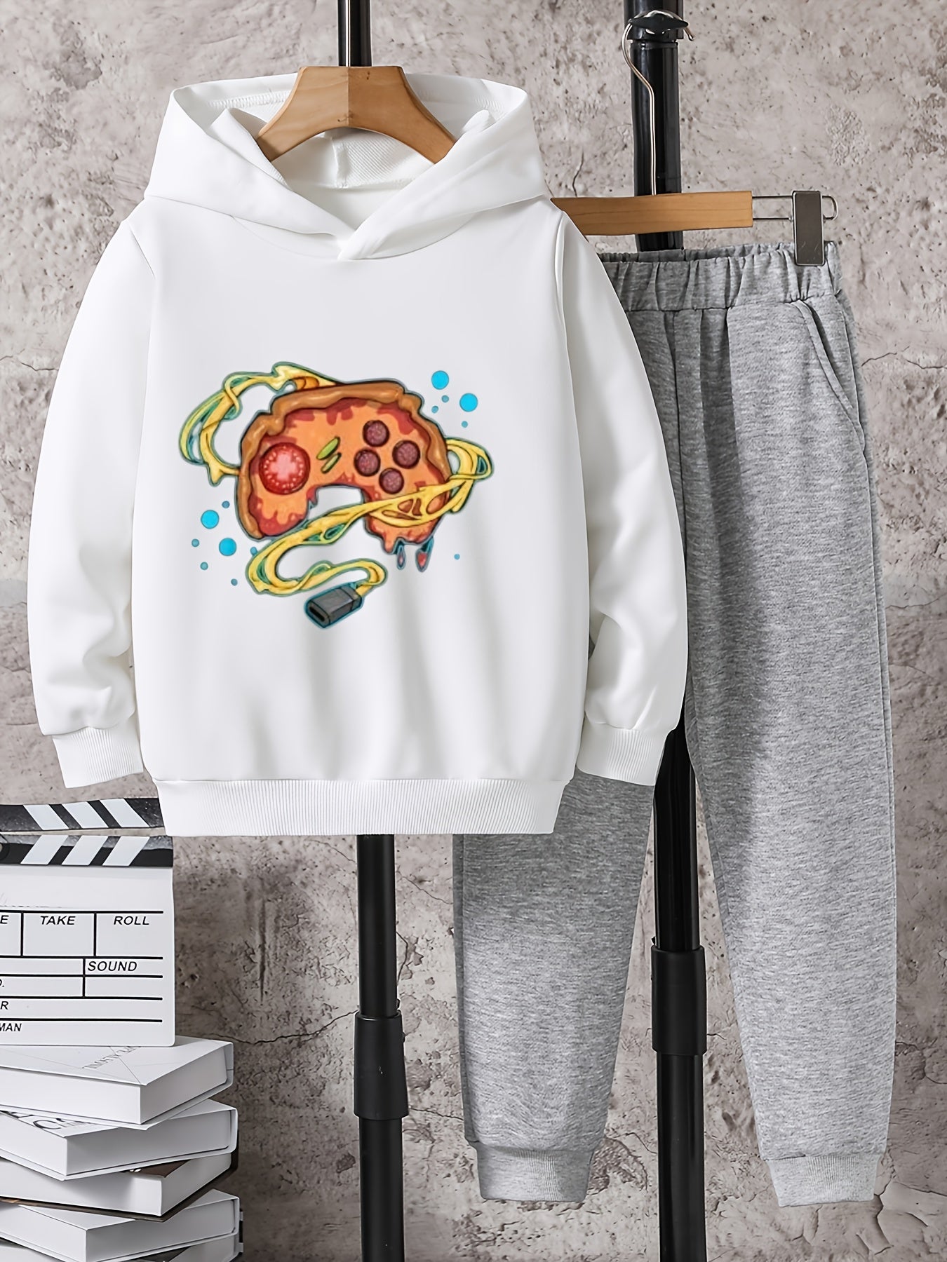 Boys Pizza Gamepad Hooded Sweatshirt & Sweatpants Set