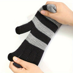 Knitted Gloves with Velvet Lining Touch Screen Winter Warm Double Layer