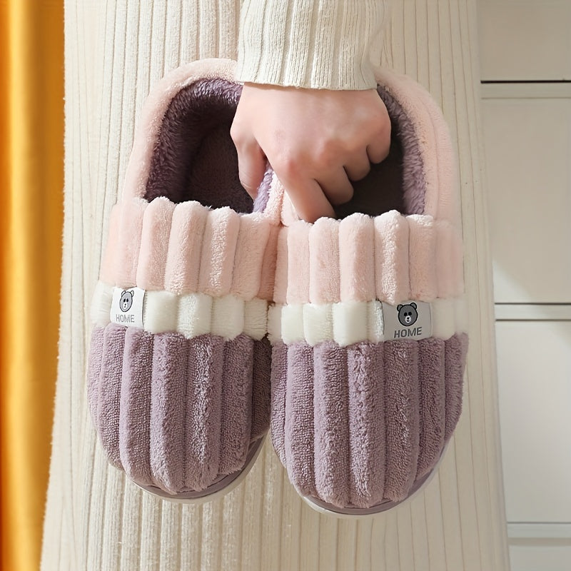 Colorblock Fluffy Slippers Warm Cozy Fuzzy Home Shoes