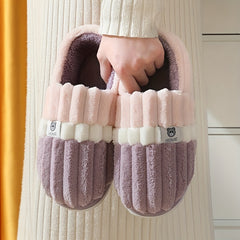 Colorblock Fluffy Slippers Warm Cozy Fuzzy Home Shoes