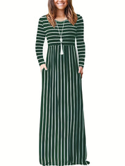 Striped Print High Waist Maxi Dress