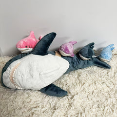 Soft Squishy Shark Plush Toy Set - Giant Shark with 4 Small Sharks