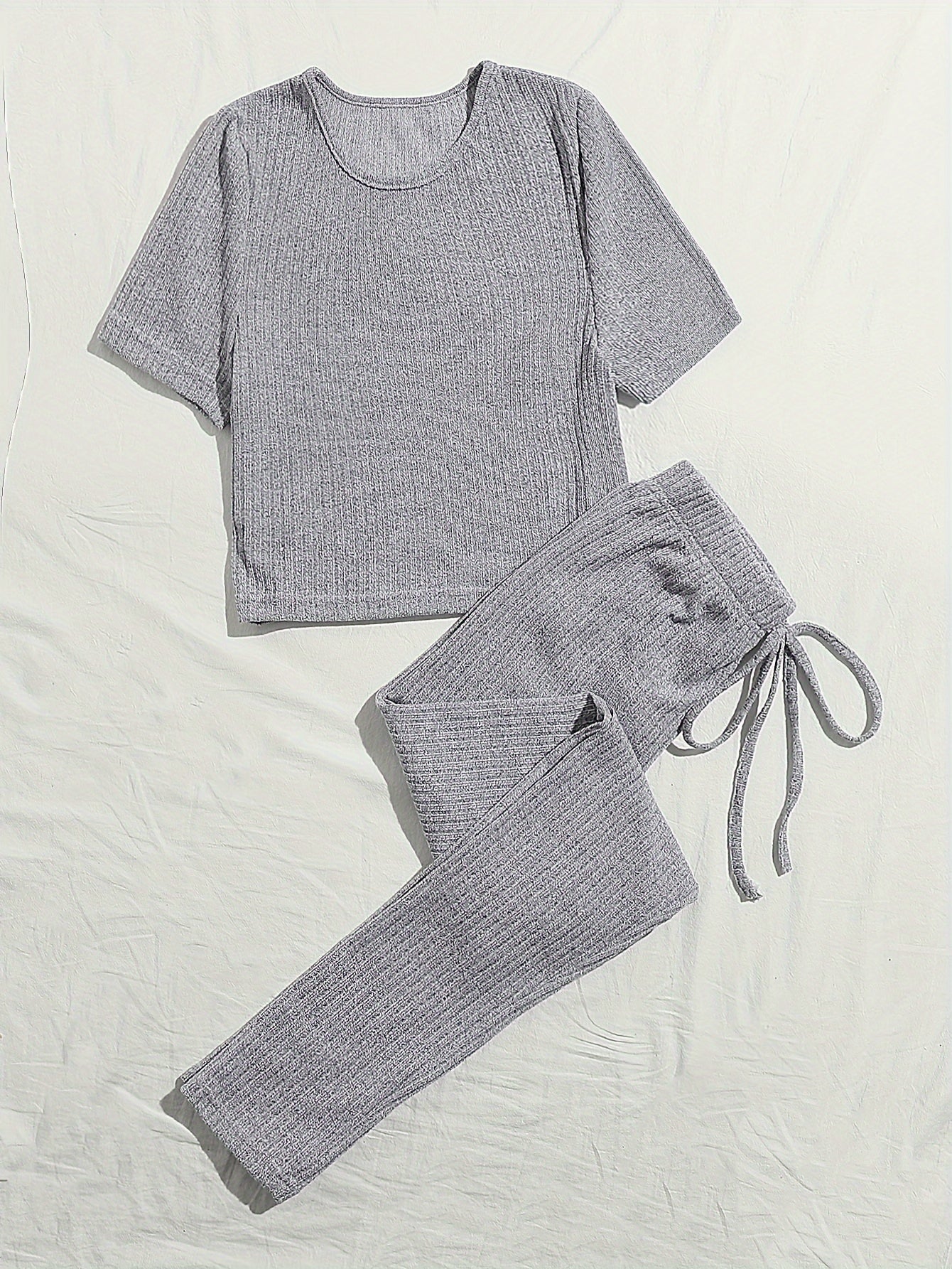 Short Sleeve Crew Neck Top & Elastic Waistband Pants Set