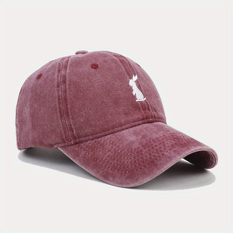 Bunny Embroidery Baseball Cap Cartoon Rabbit Washed Distressed Dad Hats