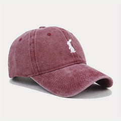 Bunny Embroidery Baseball Cap Cartoon Rabbit Washed Distressed Dad Hats